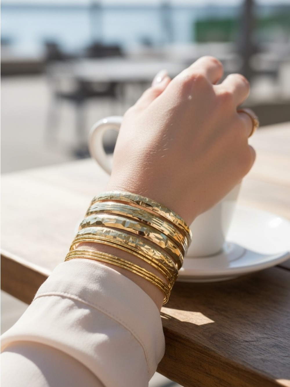 Stacked Gold Bangle Bracelet Set - Women's Jewelry